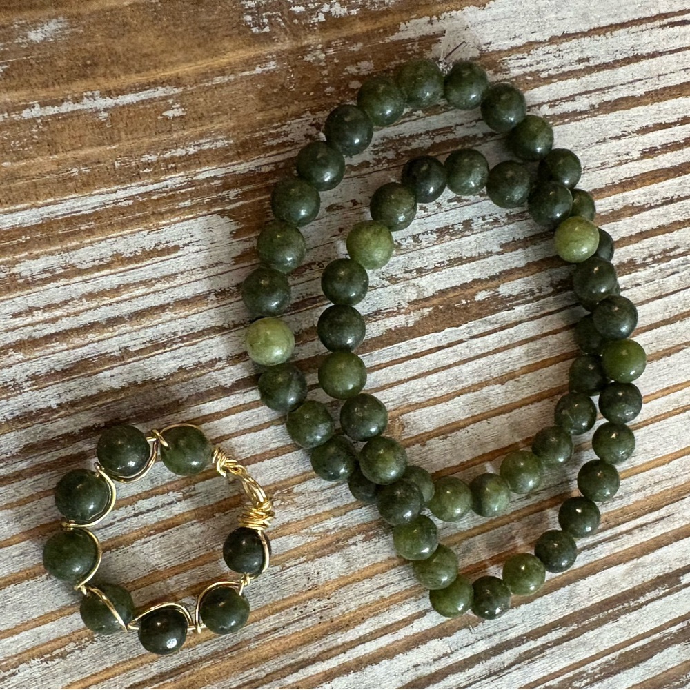 Handmade Natural Green southern Jade 6mm Beaded Bracelets and ring set